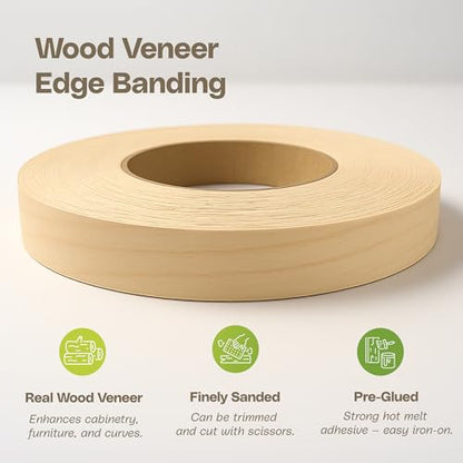 Edge Supply Birch 1-1/2 in x 25 ft Roll – Pre-Glued Iron On Wood Veneer Tape – Wood Veneer Edge Banding Tape with Hot Melt Adhesive, Smooth Sanded Finish Ideal for Furniture & DIY, Made in USA - color: Birch, size: 1-1/2 in x 25 ft
