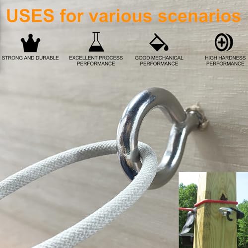 M6 10 Pcs 304 Stainless Steel Screws Eye,2.56 Inch Screw Self Tapping Eye,Load Bearing 200LB, Duty Eye Bolt for Wood Securing Cables Wire,Indoor & Outdoor Use (10, M6 2.56 Inch) - size: M6 2.56 Inch