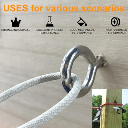 M6 10 Pcs 304 Stainless Steel Screws Eye,2.56 Inch Screw Self Tapping Eye,Load Bearing 200LB, Duty Eye Bolt for Wood Securing Cables Wire,Indoor & Outdoor Use (10, M6 2.56 Inch) - size: M6 2.56 Inch