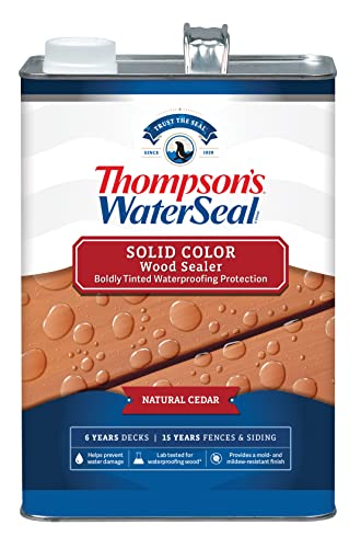 Thompson’s WaterSeal Solid Color Waterproofing Wood Stain and Sealer, Natural Cedar, 1 Gallon