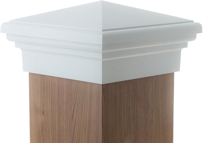 8x8 Post Cap (7.5") White New England Pyramid Style Post Top for Standard Pressure Treated Post Fences, Mailboxes & Decks… - color: White, size: 8x8 standard (7.5")