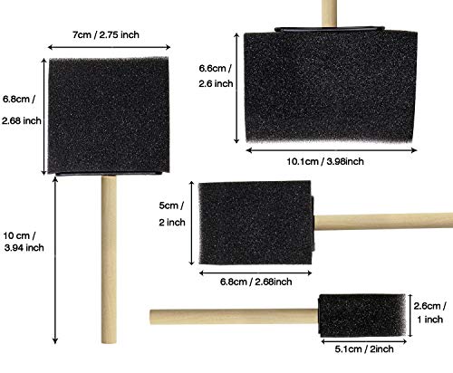 Tupalizy Assorted Sizes Sponge Brushes for Painting DIY Crafts Foam Paint Brush with Wooden Handles for Staining Stencils Art Project Decoupage Acrylics Varnishes Enamel Wood Smooth Surface(4PCS)