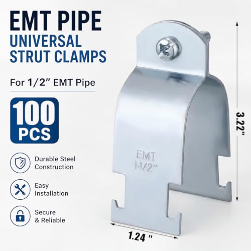 Landhoow Emt Pipe Universal Strut Clamps Strut Channel Accessory Electro Galvanized Conduit Clamp with Bolt and Nut, Rigid Pipe Tool(1-1/2 Inch,Silver,100 Pcs) - color: Silver, size: 1-1/2 Inch