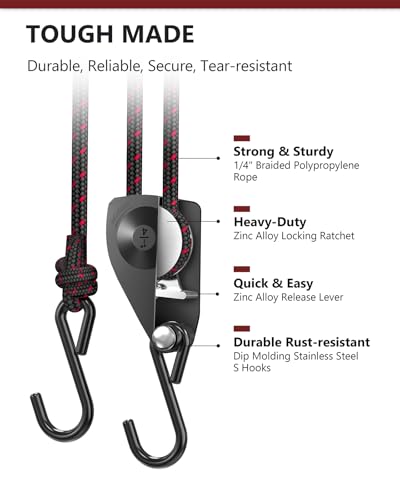 Ratchet Tie Down Straps, 1/4" Adjustable Rope Hangers 4 Pack, 12FT Tie-Down - size: 1/4" 4-Pack