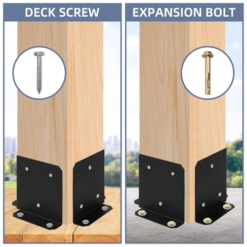 Post Anchor Brackets Kit for 6x6 8x8 Post, Adjustable Post Base Heavy Duty Half Column Support Bracket for Pergola Railing Mailbox Deck Black 8 PCS