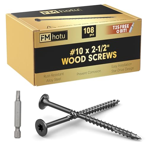 #10 x 2-1/2” Deck Screws, 108Pcs Star Drive Wood Screws - color: Black, size: 2-1/2 Inch