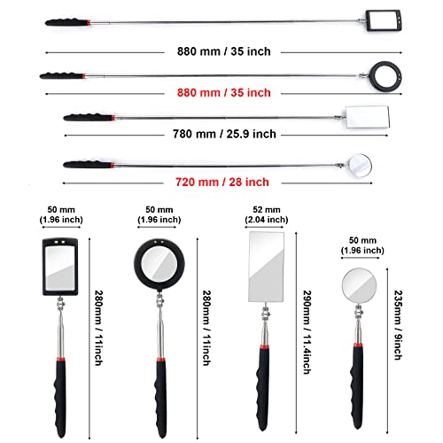 4PCS Telescoping Inspection Mirror LED Lighted Inspection Mirror