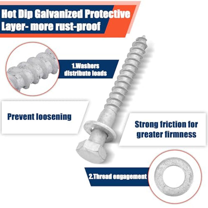 Tandefio 40 Pack 1/2'' x 4'' Lag Screw Bolts with Washer Galvanized - size: 1/2'' x 4''