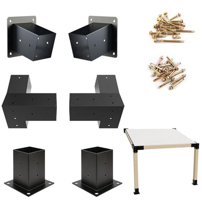 4x4 Woodworks Pergola Brackets Kit, 15°Slanted Roof Pergola Bracket 2PC 15° 3-Way+2PC 15° Post+2PC Post - size: 2PC 15° 3-Way+2PC 15° Post+2PC Post