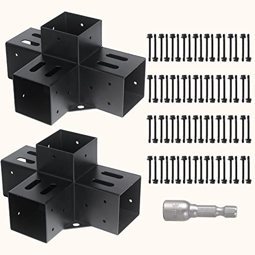2 Pcs 4"x 4" Pergola Brackets(Actual Fit : 3.6“x3.6“) Post - size: 4-Way 4x4 Inch