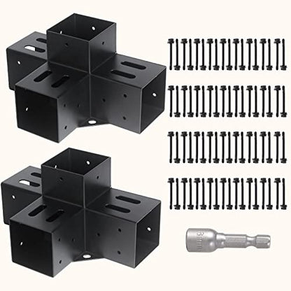 2 Pcs 4"x 4" Pergola Brackets(Actual Fit : 3.6“x3.6“) Post - size: 4-Way 4x4 Inch