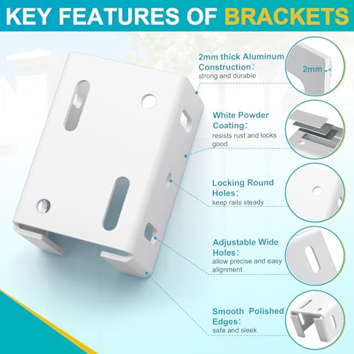 8PCS White Aluminum Fence Bracket for Vinyl Fence, 2mm Thick Vinyl Fence Bracket Replacement Parts for Plastic, PVC Rails, Fits 2.75" Rails - color: 8PCS