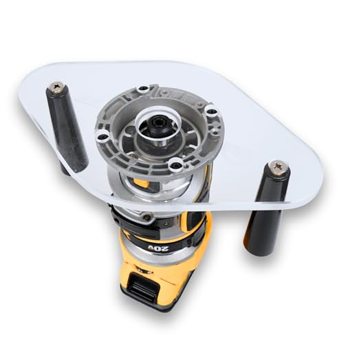 WOOD GRAIN JUNKIE® TrimFit Pro® Dual Grip Router Base Plate Compatible with DeWalt DWP611 & DCW600B, 6”x10” Clear Acrylic Base with Handles, Fits Standard Guide Bushings, Made in USA