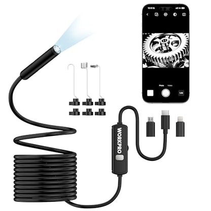 WORKPRO 1920P HD Endoscope Camera with Light, 16.4FT Semi-Rigid Borescope