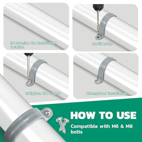 OURU 56PCS PVC Pipe Straps Assortment,2-Hole Conduit Clamp,1/2"-2", 6 Sizes - size: Assortment Kit