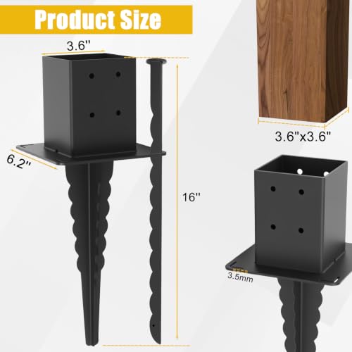 1 Pcs Heavy-Duty 4x4 Fence Post Anchor Ground Spike(Actual 3.6"X 3.6")