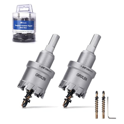 2 Pack 1-3/8" (35mm) Tungsten Carbide Tip Hole Saw with M2 Pilot bits - size: 1-3/8" (35mm) - 2 pack