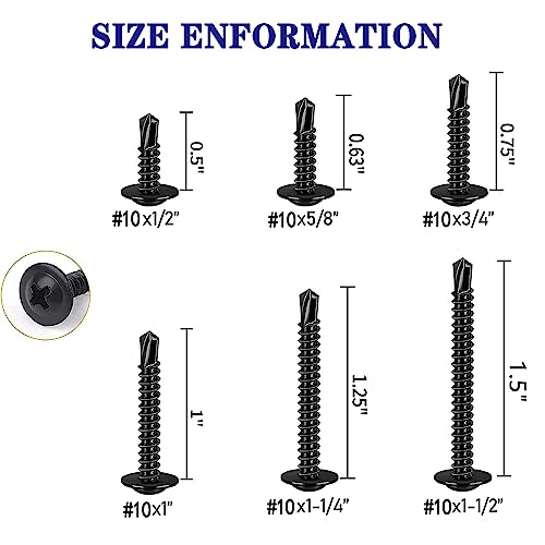 #10x1 Black Phillips Head 410 Stainless Self-Drilling Screws 100 pcs. - color: BLACK, size: 10x1"