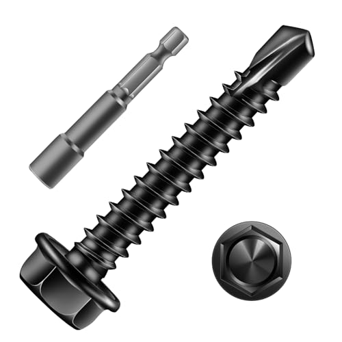 #8 x 1-1/4" Self Drilling Screws (158Pcs) Hex Washer Head 410 Stainless Steel Self Tapping Screws for Metal Sheet Metal Screws Black Oxide with Hex Socket Included - color: Black, size: #8 x 1-1/4"