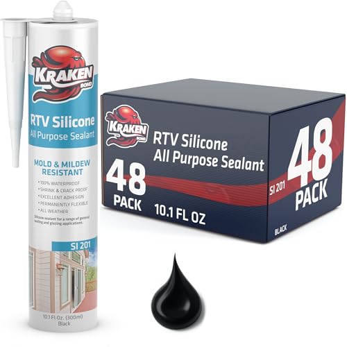 Kraken Bond RTV Silicone Sealant Black (48 x 10.1 fl.oz.)%100 Waterproof Silicone Caulk Kitchen and Bathroom, All Purpose, Window Caulking Sealant Outdoor, RV, 48 Pack - size: 48 Pack