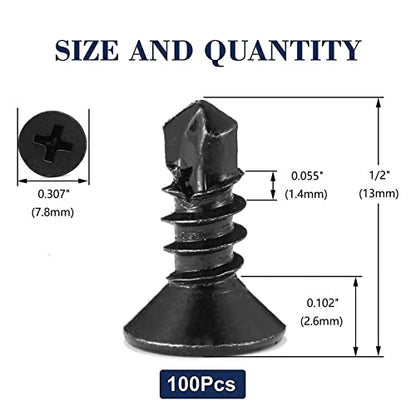 #8 x 1/2" Sheet Metal Screws 100Pcs 410 Stainless Steel Flat Head Fast Self Tapping Screws Black Oxide by SG TZH - size: #8 x 1/2"