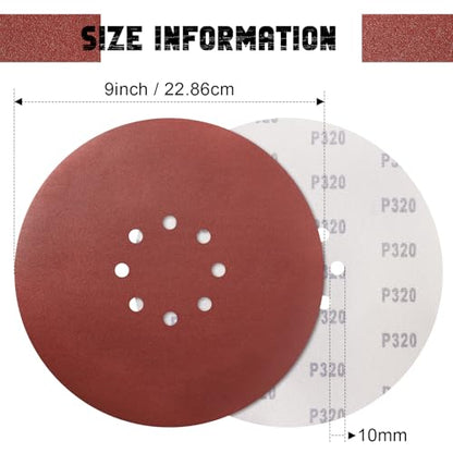 9 Inch 8 Hole Drywall Sanding Disc, 320 Grit 15 PCS Hook and Loop Sandpaper - style: Grit 320