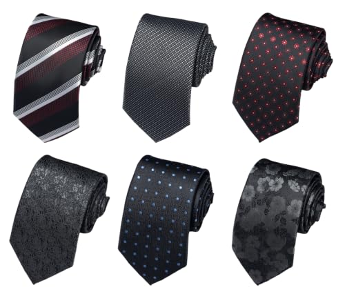 joy alice Tie For Men 6 PCS Necktie Woven Jacquard Neck Ties Set Neck Ties - color: Black