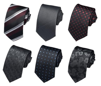 joy alice Tie For Men 6 PCS Necktie Woven Jacquard Neck Ties Set Neck Ties - color: Black