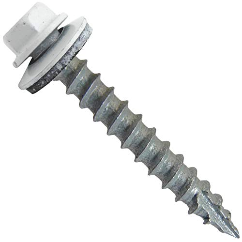 14 x 1-1/2" Brite White Metal Roofing Screws - Hex Washer Head- Self-Starting/Tapping - EPDM Washer. 3 X 250 Bags - 750 Screws - color: BRITE WHITE, size: 1-1/2"