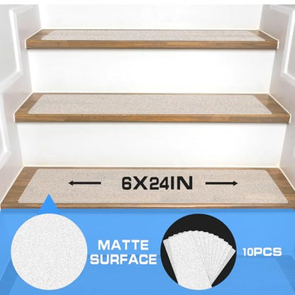 LadyRosian Outdoor Stair Treads Non Slip 10-Pack Clear 6" x 24" - Weather Resistant Adhesive Heavy Grip Tape - Waterproof Anti Skid Strips - color: Clear, size: 6" x 24"