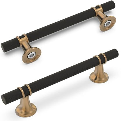 10 Pack 5 Inch Black and Champagne Bronze Cabinet Handles - color: Black and Champagne Knurled, size: 5'' Hole Center(128mm)