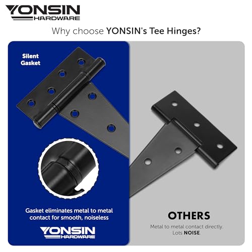 6" T-Strp Shed Door Hinges, 2 Pcs Switch Silently, Heavy Duty Black Tee Hings for Wooden Fence Gate, Outdoor T Hinges - size: 6 Inch