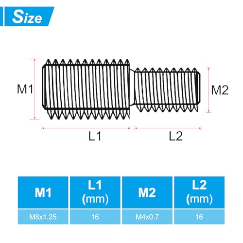 PATIKIL M4x16mm to M8x16mm Double End Threaded Stud Screw Bolt, 5 Pack Brass Rod Bolts Thread Reducer Adapter for Furniture Fastener, Hardware Connector - size: M4x16mm to M8x16mm