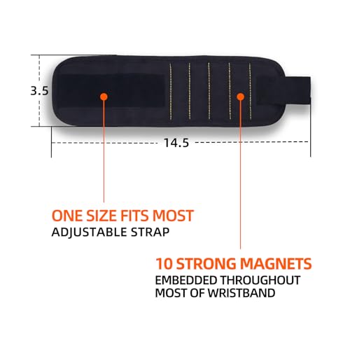 Magnetic Tool Wristband, Strong Neodymium Magnets – Heavy-Duty Hands-Free Band for Construction, DIY, Gardening, Adjustable & Sweatproof – Premium Gift Box, Ideal Holiday Gift for Men (Black) - color: Black