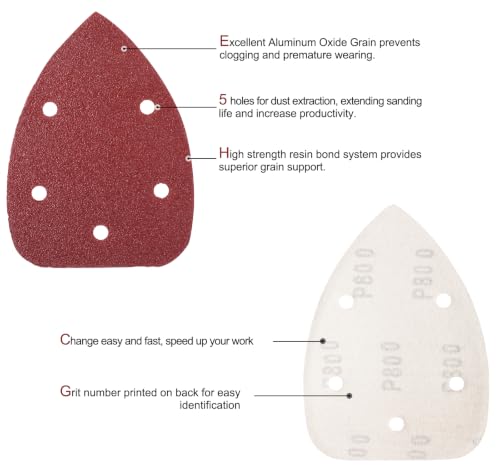 50PCS 5 Holes Mouse Sander Sandpaper - style: 5 hole 50PCS 40-800 Grit