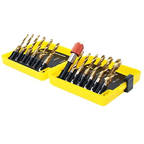 13 Pack Titanium Drill Tap Bit Set, SAE Metric Tap Drill Bits for Metal