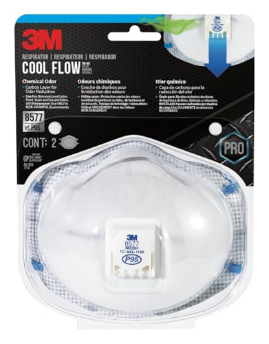 3M Odor Valved Respirator 8577, P95 Disposable Respirator, 2-Pack