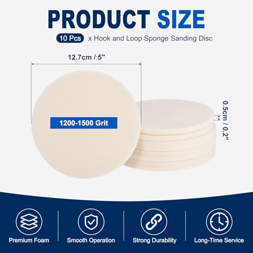 10Pcs 5 Inch Hook and Loop Sponge Sanding Disc, 1200-1500 Grit - size: 5 Inch 1200-1500 Grit
