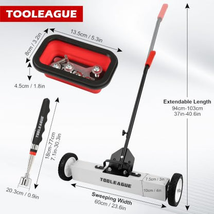 24" Rolling Magnetic Sweeper with Wheels, 50LB, 3Pcs Magnet Sweeper Set - size: 24-inch（50LBS)