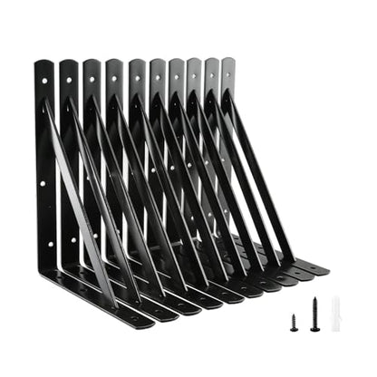 Heavy Duty Shelf Brackets, 12 x 8 Inch Black Metal L Brackets, 10 Pack - color: Black, size: 12 inch x 8 inch-10pcs