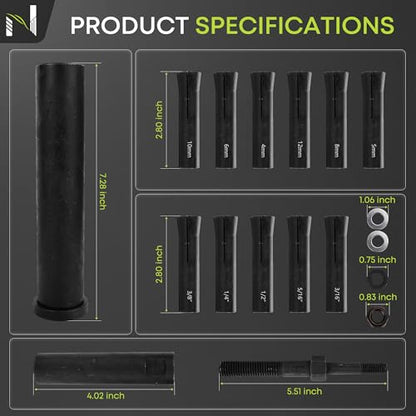 95400 Dowel Pin Puller and Remover Master Set with SAE & Metric Collets Efficient Extraction Tool for Removing Dowel Pins