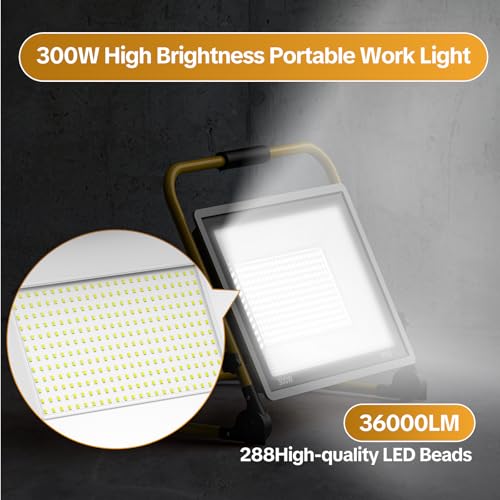 AIKVSXER Portable LED Work Light, 300W 36000LM Job Site Lights, 1 Pack