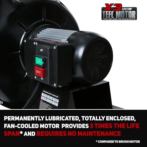 BUCKTOOL 1-1/2 HP Dust Collector, Internal Dust Baffle, 1100 CFM Airflow - size: 1100CFM