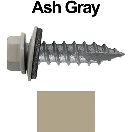 14 x 1 ASH Gray Metal Roofing Screws - Hex Washer Head- Self-Starting/Tapping - EPDM Washer. 1 x 250 Count Bag - 250 Screws - color: ASH GRAY, size: 1"