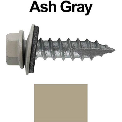 14 x 1 ASH Gray Metal Roofing Screws - Hex Washer Head- Self-Starting/Tapping - EPDM Washer. 1 x 250 Count Bag - 250 Screws - color: ASH GRAY, size: 1"