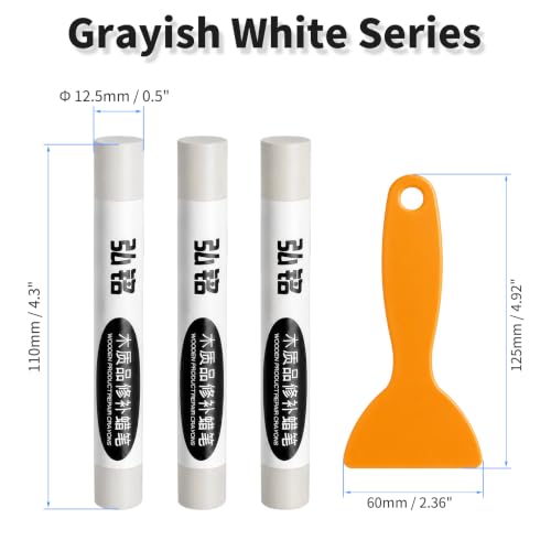 3 Colors Wood Filler Sticks, Grayish White Series, with Scraper - color: Grayish White Series