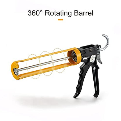 Caulking Gun, 12:1 Thrust Ratio, Professional Caulk Tool Gun, Yellow