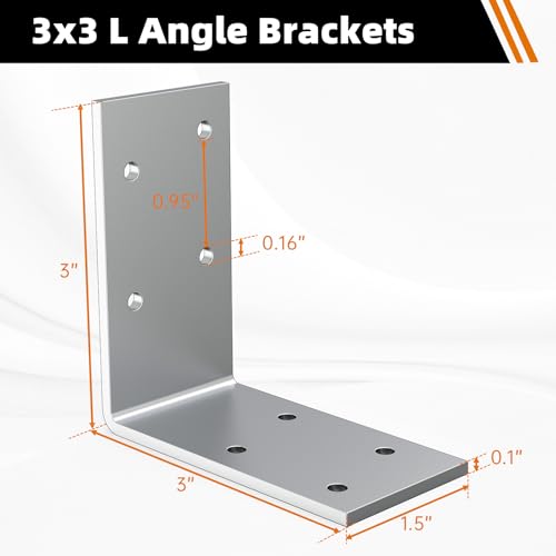 3"x3"x1.5" Steel Angle Bracket, 90 Degree L Corner Brace - size: （8PCS） Silver