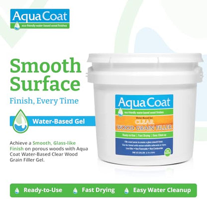Aqua Coat Water-Based Clear Wood Grain Filler Gel, Fast-Drying, Low Odor, Low VOC, Sandable, Stainable & Paintable, Easy Water Cleanup, Glossy Finish, 128 oz - size: Gallon
