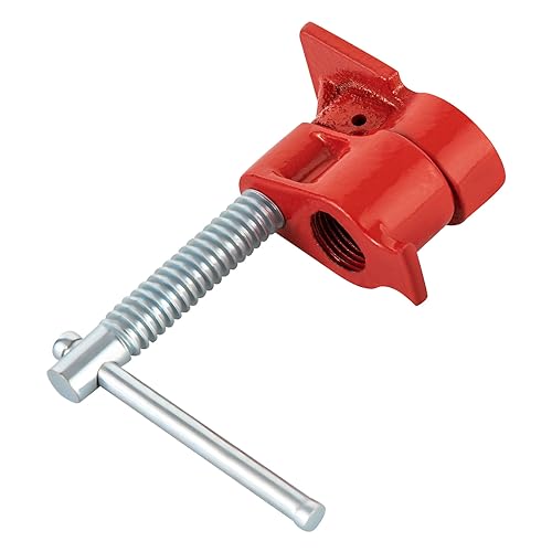 1/2 Inch Heavy Duty Pipe Clamp Fixture Set - Woodworking & Metalworking Cast Iron & Steel Clamp Jaws - Adjustable, Ergonomic Handle - 2-Pack (Red)